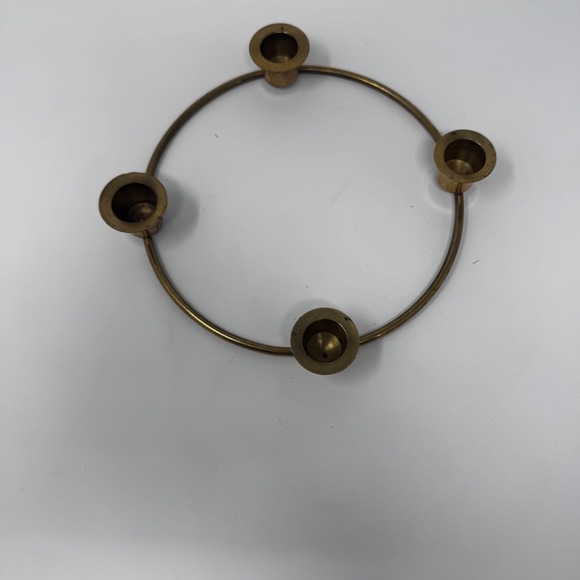 Other - Vintage Solid Brass Ring Candle Holder 4 Slot Advent Centerpiece Mid Century 8in